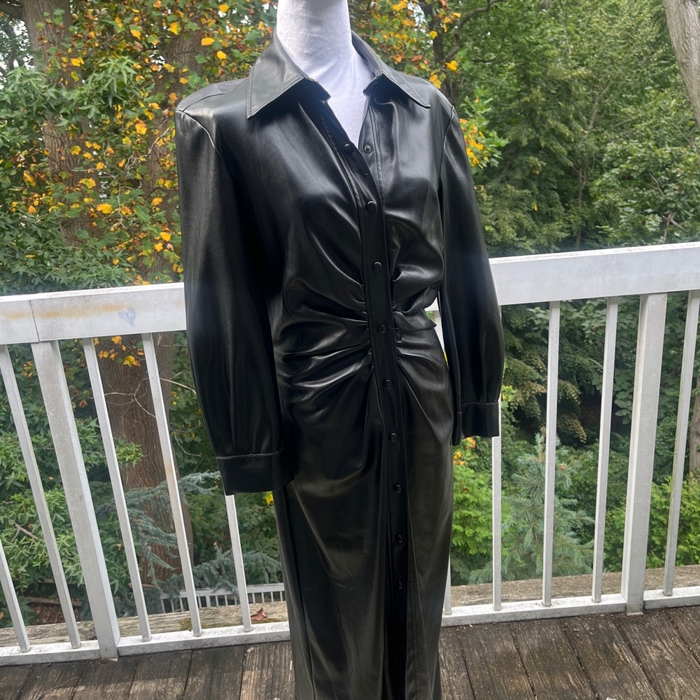 Zara Black Leather Midi Coat